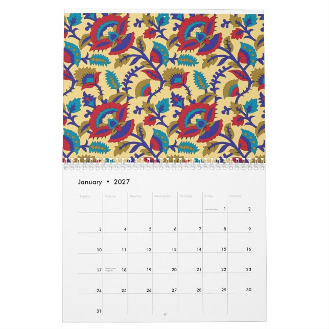 Calendrier Une pièce d'art textile vibrante avec du rouge aud (Jan 2027)