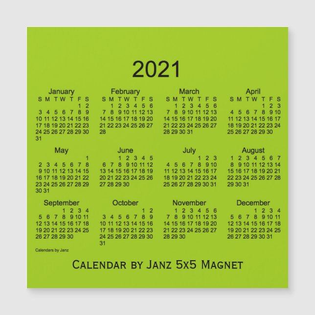Calendrier vert jaune 2021 par Janz 5x5 Magnet (Devant)
