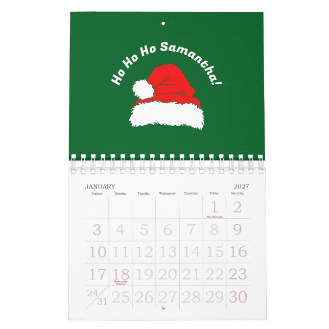 Calendrier Vert Rouge Blanc Santa Joyeux Noël (Jan 2027)