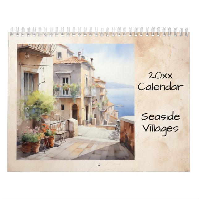 Calendrier Villages côtiers illustration aquarelle  (Protection)
