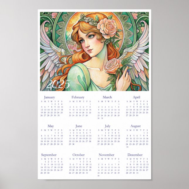Calendrier vintage Angel Art Déco 2025. (Devant)