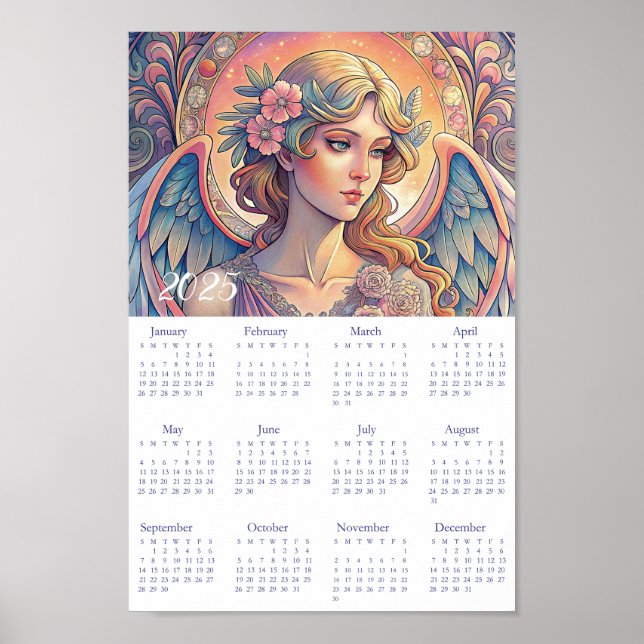 Calendrier vintage Angel Art Déco 2025. (Devant)