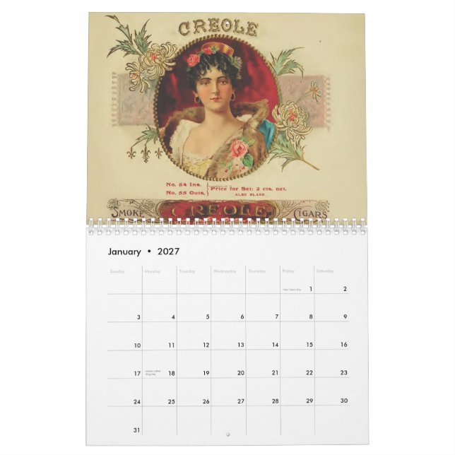 Calendrier vintage de dessus de cigare (Jan 2027)