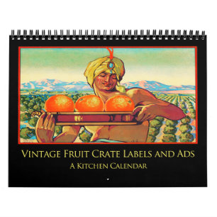 Calendrier vintage d'étiquettes et d'annonces de