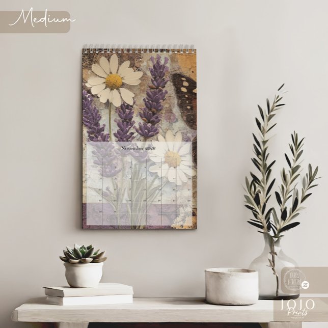 Calendrier Vintage Floral Papillon (Vintage Floral Butterfly Calendar_Medium)