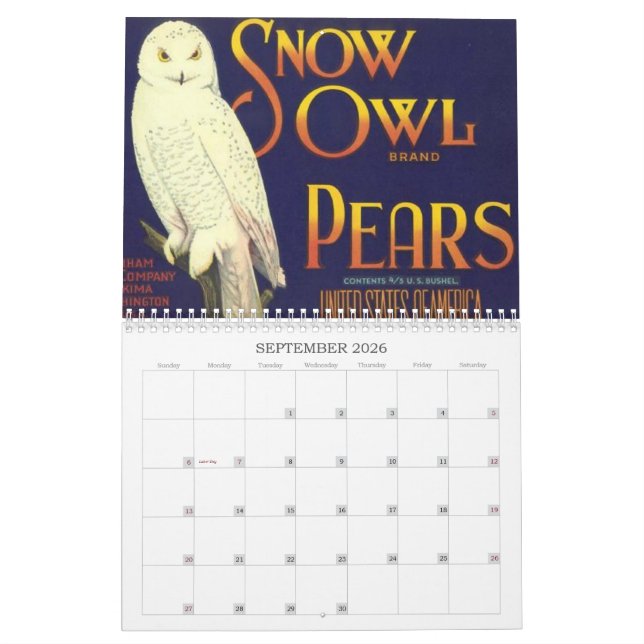 Calendrier Vintage Retro Fruit Vegetables Crate Label Ads   (Sep 2026)