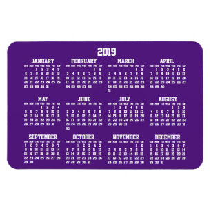 Calendrier violet 2019 Grands Magnets flexibles