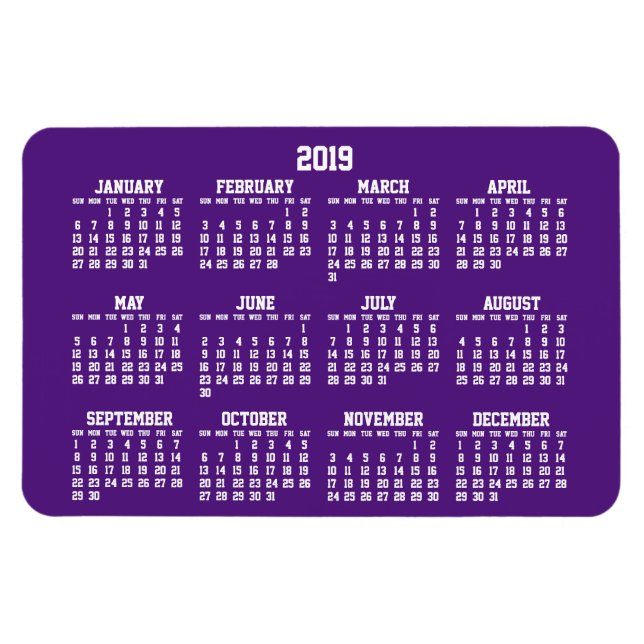 Calendrier violet 2019 Grands Magnets flexibles (Horizontal)