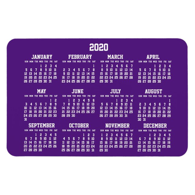 Calendrier violet 2020 Grands Magnets flexibles (Horizontal)