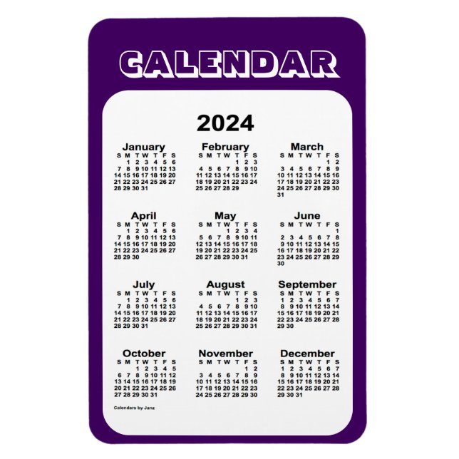 Calendrier violet 2024 par Janz 4x6 Magnet (Vertical)
