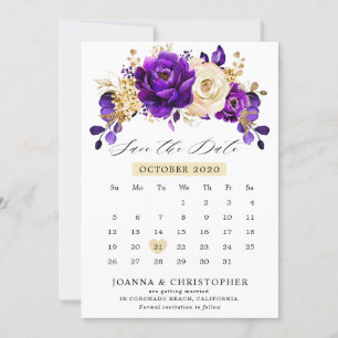 Calendrier Violet Pourpre Royal Or Save The Date