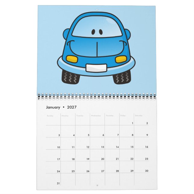 Calendrier Voiture de dessin animé bleu (Jan 2027)