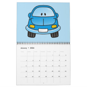Calendrier Voiture de dessin animé bleu