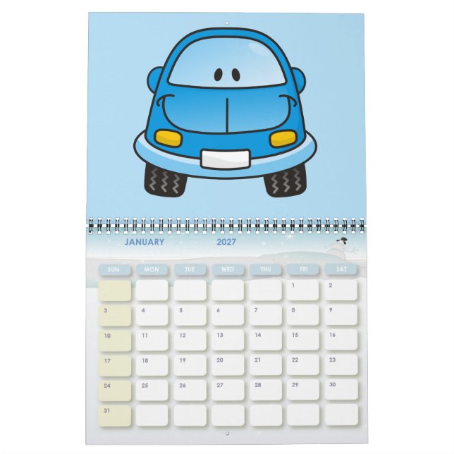 Calendrier Voiture dessin animé bleu (Jan 2027)