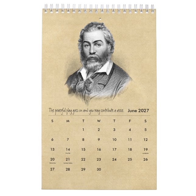 Calendrier Walt Whitman Portraits et poésie (Jun 2027)