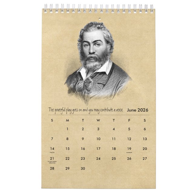 Calendrier Walt Whitman Portraits et poésie (Jun 2026)