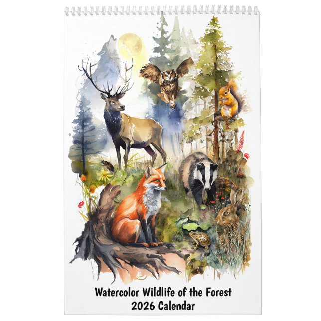 Calendrier Watercolor Wildlife of the Forest – 2026 Calendar (Protection)