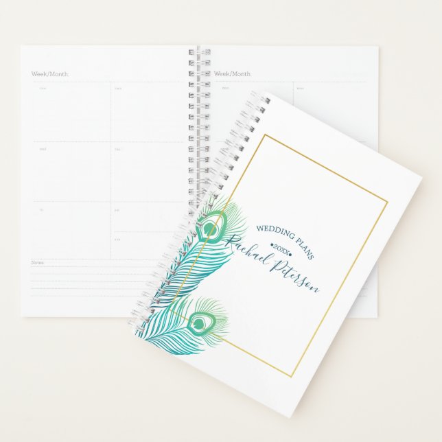 Calendrier Wedding planner Elegant Gold Peacock (Devant avec enveloppe)