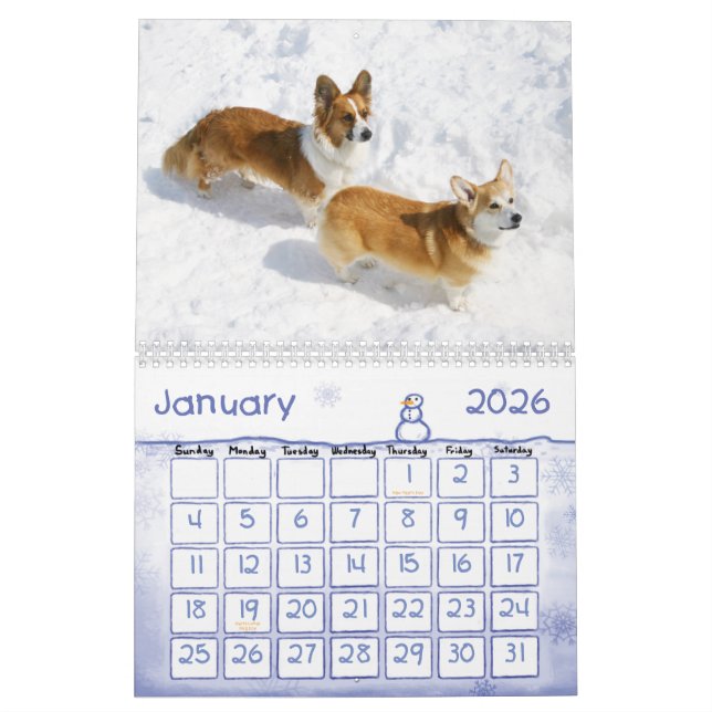 Calendrier Welsh Corgi (Jan 2026)