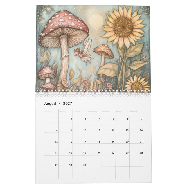 Calendrier Whimsical Mushroom, Champignons (Aug 2027)
