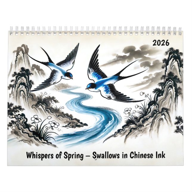 Calendrier Whispers of Spring – Swallows in Chinese Ink (Protection)