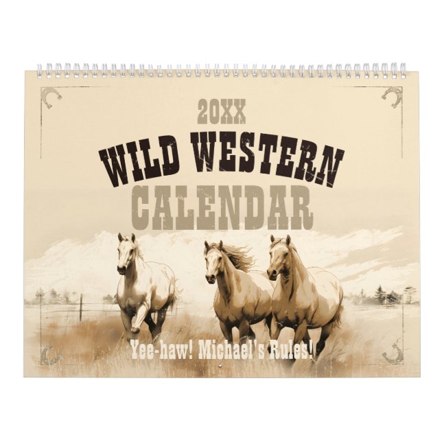 Calendrier Wild Western ! Chevaux. Don d'homme modifiable (Protection)