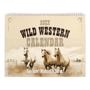 Calendrier Wild Western ! Chevaux. Don d'homme modifiable