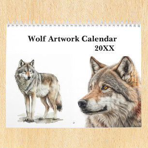 Calendrier Wolf Art Pencil Aquarelle Portrait Woodland