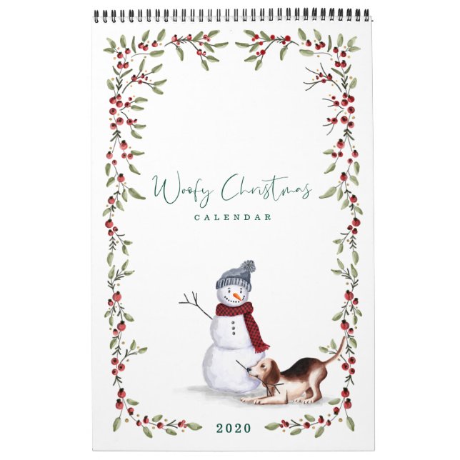 Calendrier Woofy Christmas mignon Aquarelle Chiens coquins (Protection)