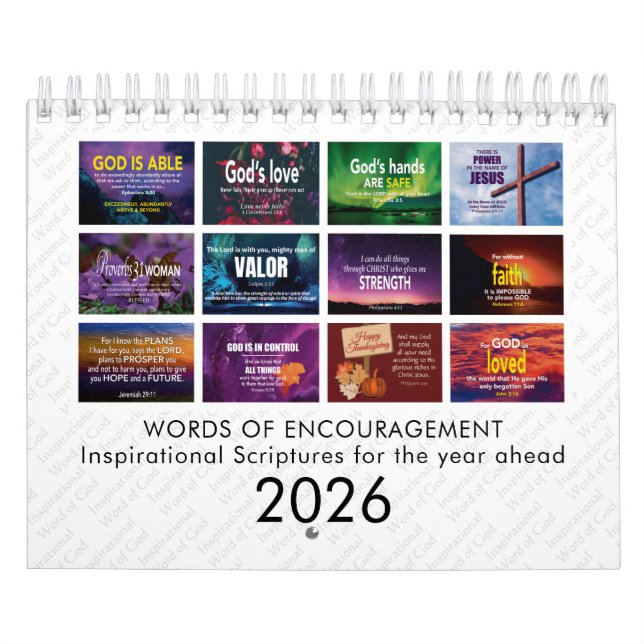 Calendrier WORDS OF ENCOURAGEMENT Bible Verses Custom 2026 (Protection)