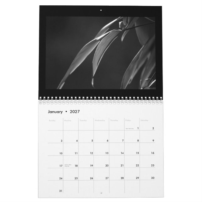 Calendrier Zen en bambou noir et blanc 2015 (Jan 2027)