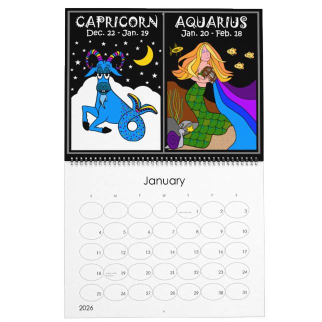 CALENDRIER ZODIAC 12 MOIS (Jan 2026)