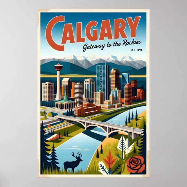 Calgary Canada Affiche d'art de voyage rétro (Devant)