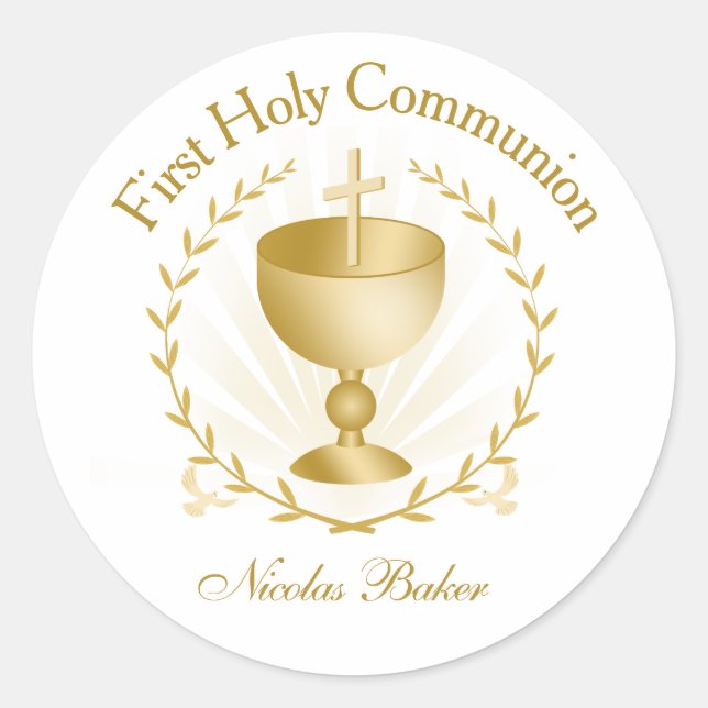Calice en or de première communion Autocollant de  (Devant)