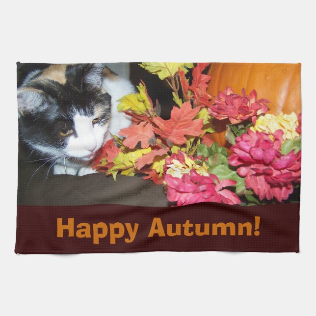 Calico Cat Automne Feuilles de l'automne serviette (Horizontal)