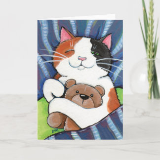 Calico Cat et ours en peluche | Carte de voeux Cat