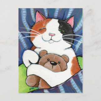 Calico Cat et ours en peluche | Carte postale Cat