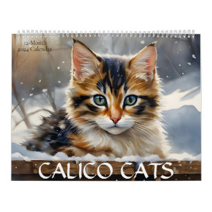 Calico Cats Aquarelle Art 12-Mois Calendrier 2024