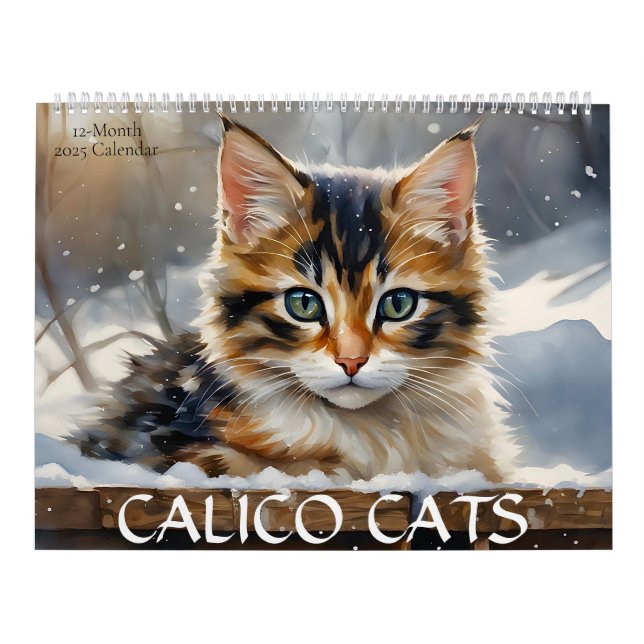 Calico Cats Aquarelle Art 12-Mois Calendrier 2025 (Protection)