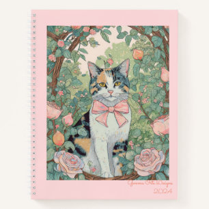 Calico chat dans le jardin Carnet spiral