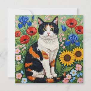Calico Chat et Fleurs de soleil d'art populaire