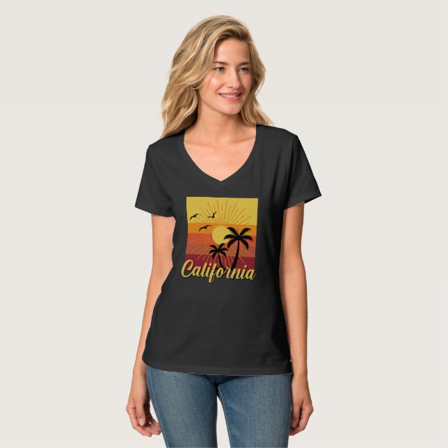 California Design - T-Shirt à col V pour femmes (Devant entier)
