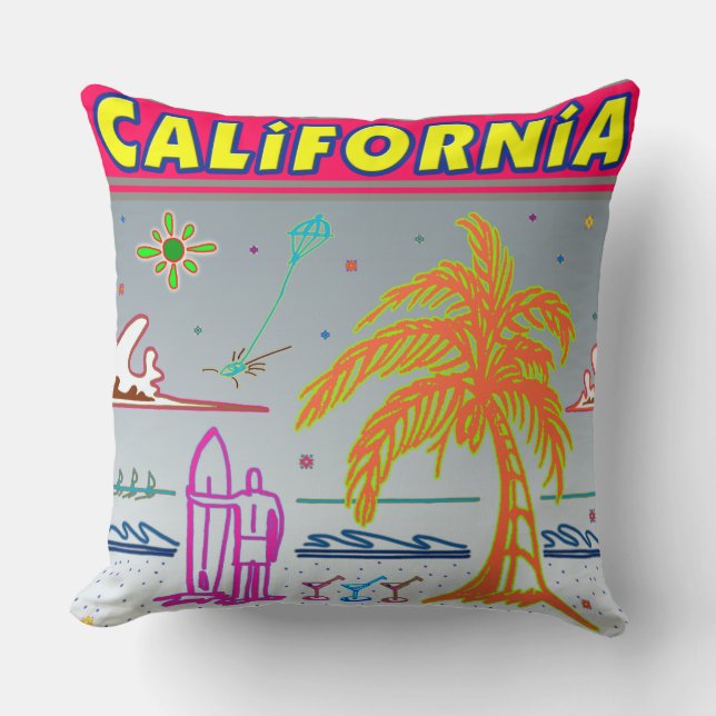 "CALIFORNIA" Surfer Beach Coussin (Recto)