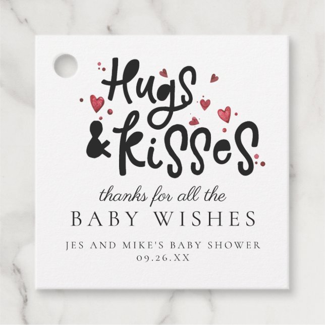 Câlins & Bisous | Étiquette de Cadeau de Baby Show (Devant)