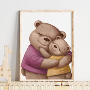 Câlins de Papa Ours à l'aquarelle Impression mur