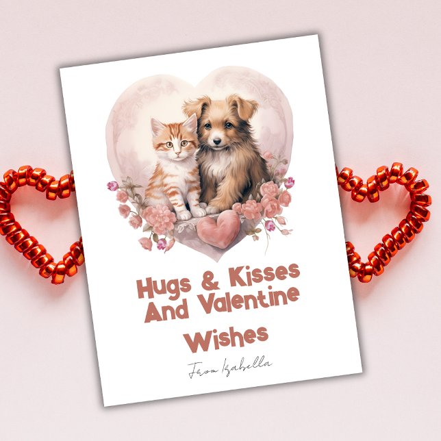 Câlins et Bisous Chat Chien Saint-Valentin Carte R (Créateur téléchargé)