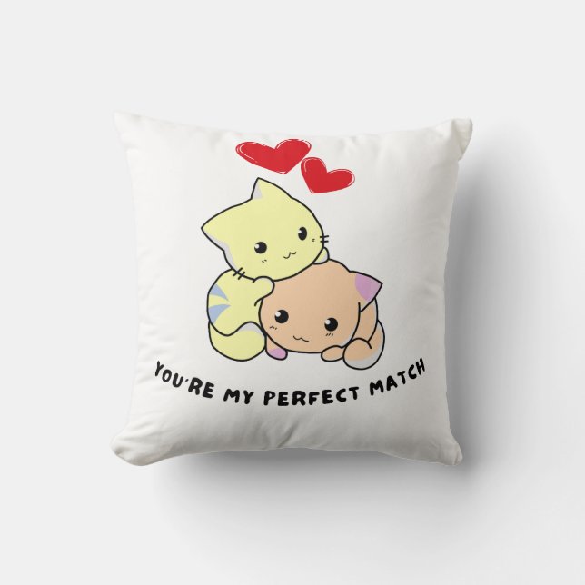 Câlins Parfaits – Coussin de Couple de Chats Migno (Recto)
