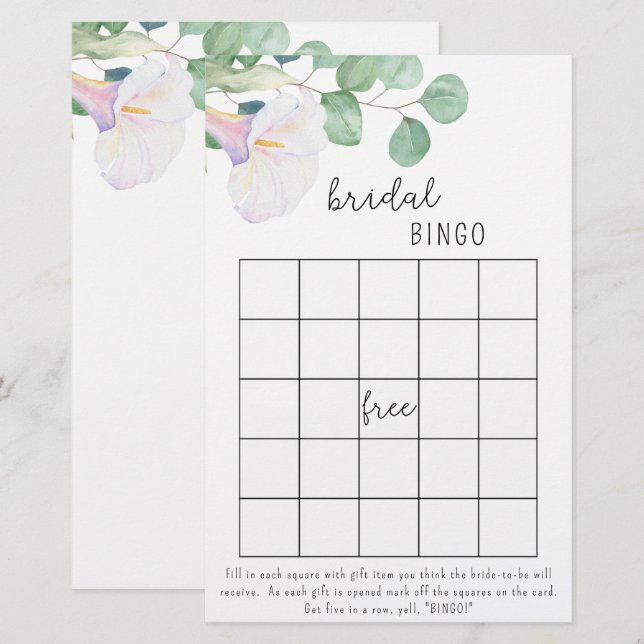 Calla et eucalyptus - jeu de bingo de douche nupti (Devant / Derrière)