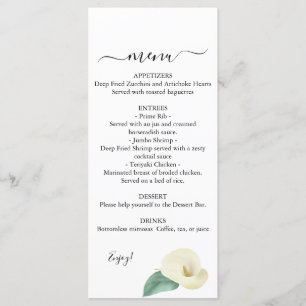 Calla Lily Green Menu Mariage