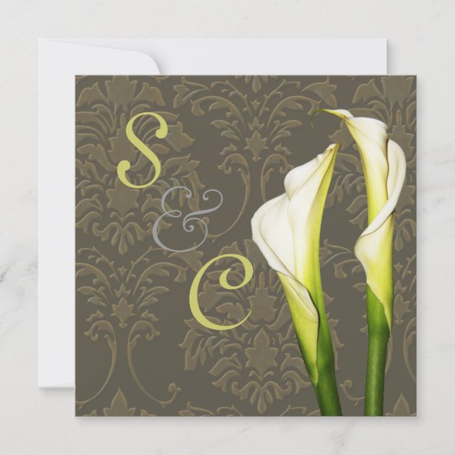Calla lys sur damas, invitation de mariage (Devant)